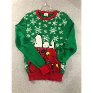 Snoopy Ugly Sweater Size S Christmas Peanuts Kangaroo Pocket Green Crew Neck